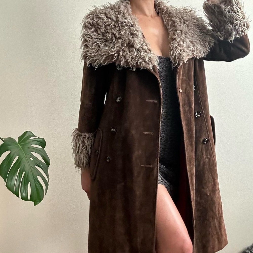 Vintage Penny Lane shaggy faux furry lined - Genuine Suede Leather